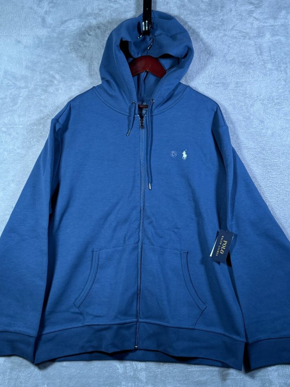 Polo Ralph Lauren Hoodie Mens XXL Blue Full Zip Double Knit Sweatshirt Jacket